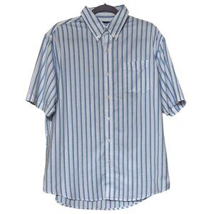 Men's Croft & Barrow Striped Button-Down White Dress Shirt Cotton Blend Size L
